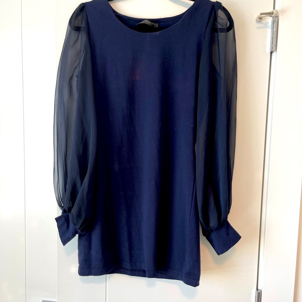 Dark blue dress.
